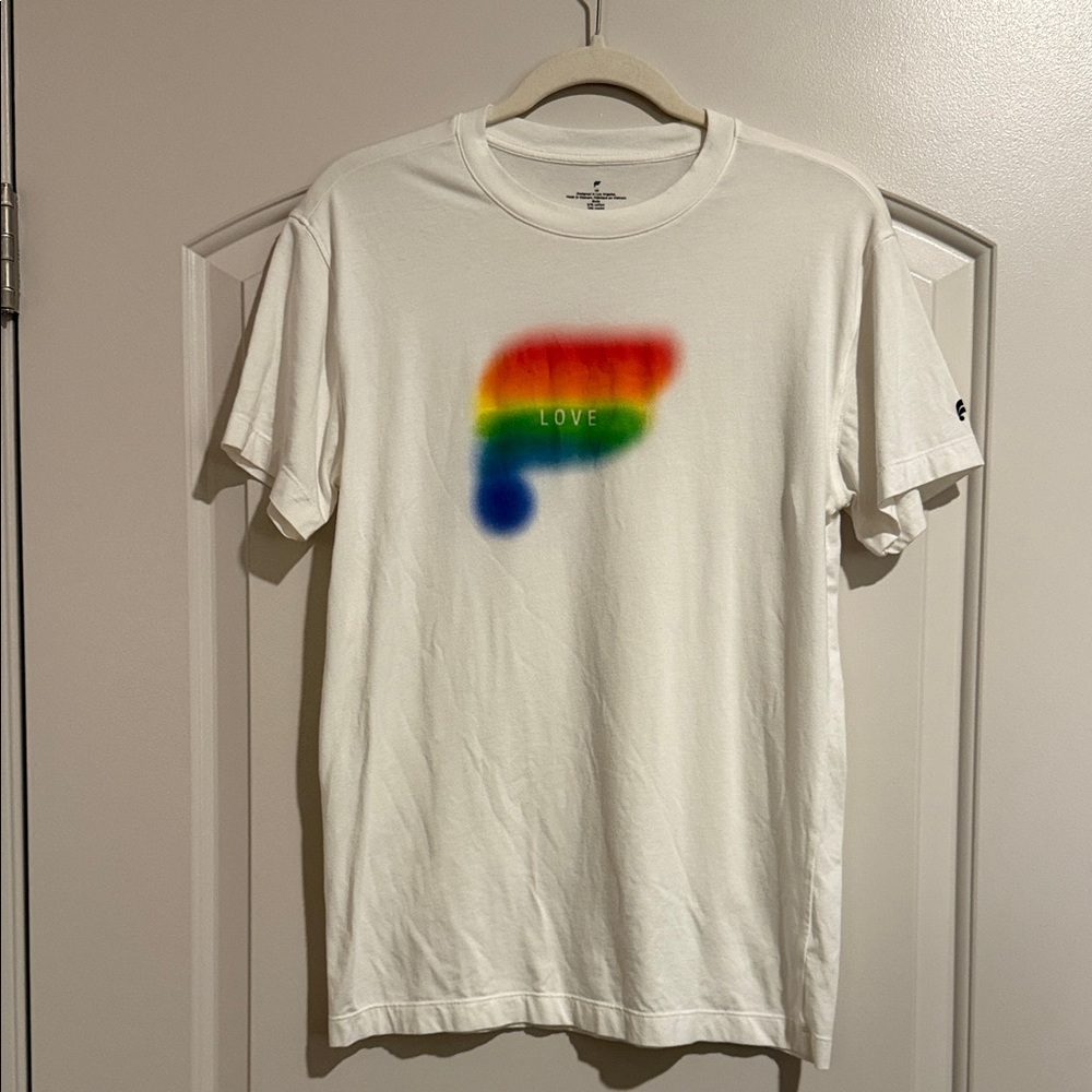 Fabletics White Tee with Rainbow Design
